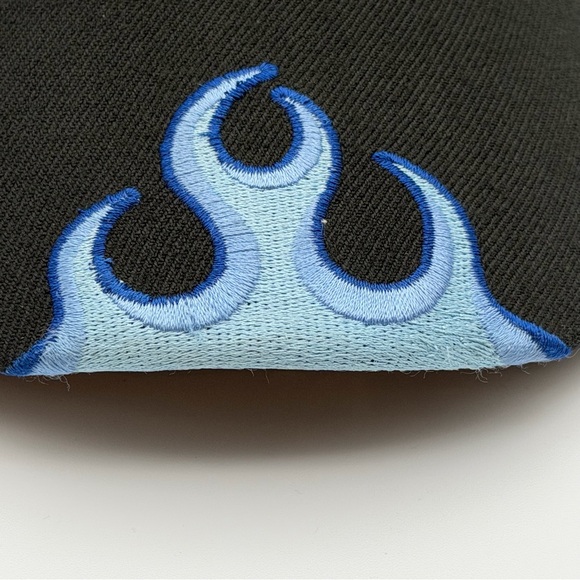 Vintage No Fear Flame Logo Black Blue Fitted Hat L/XL Y2K Streetwear - Picture 7 of 15